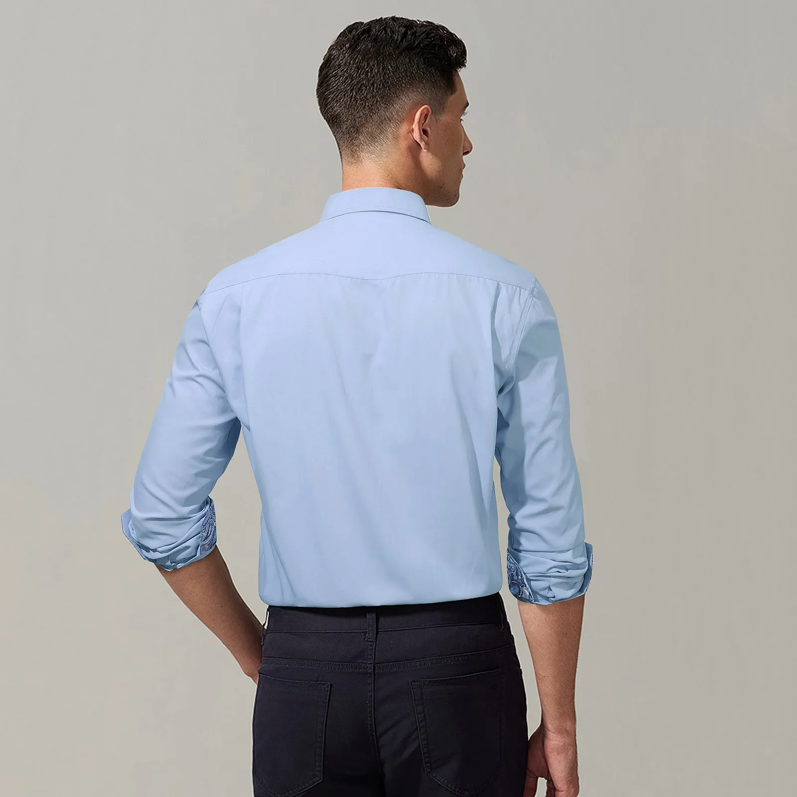 Men's Light Blue Dress Shirt with Pocket - LIGHT BLUE