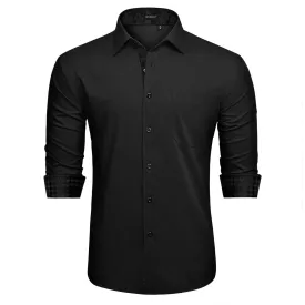 Men's Patchwork Dress Shirt with Pocket - 02-BLACK