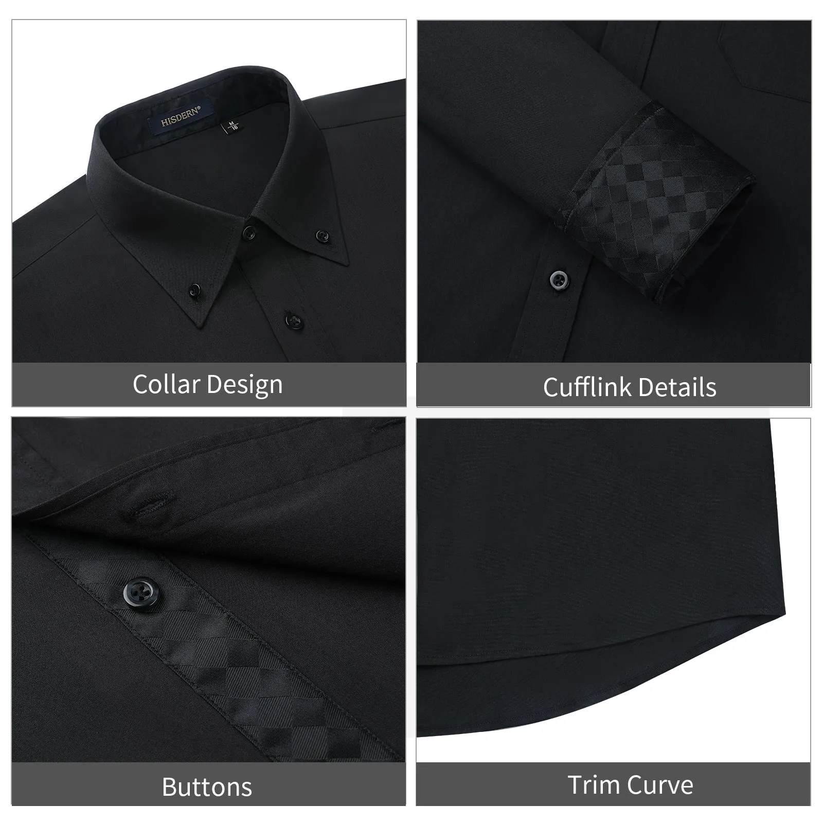 Men's Patchwork Dress Shirt with Pocket - 02-BLACK