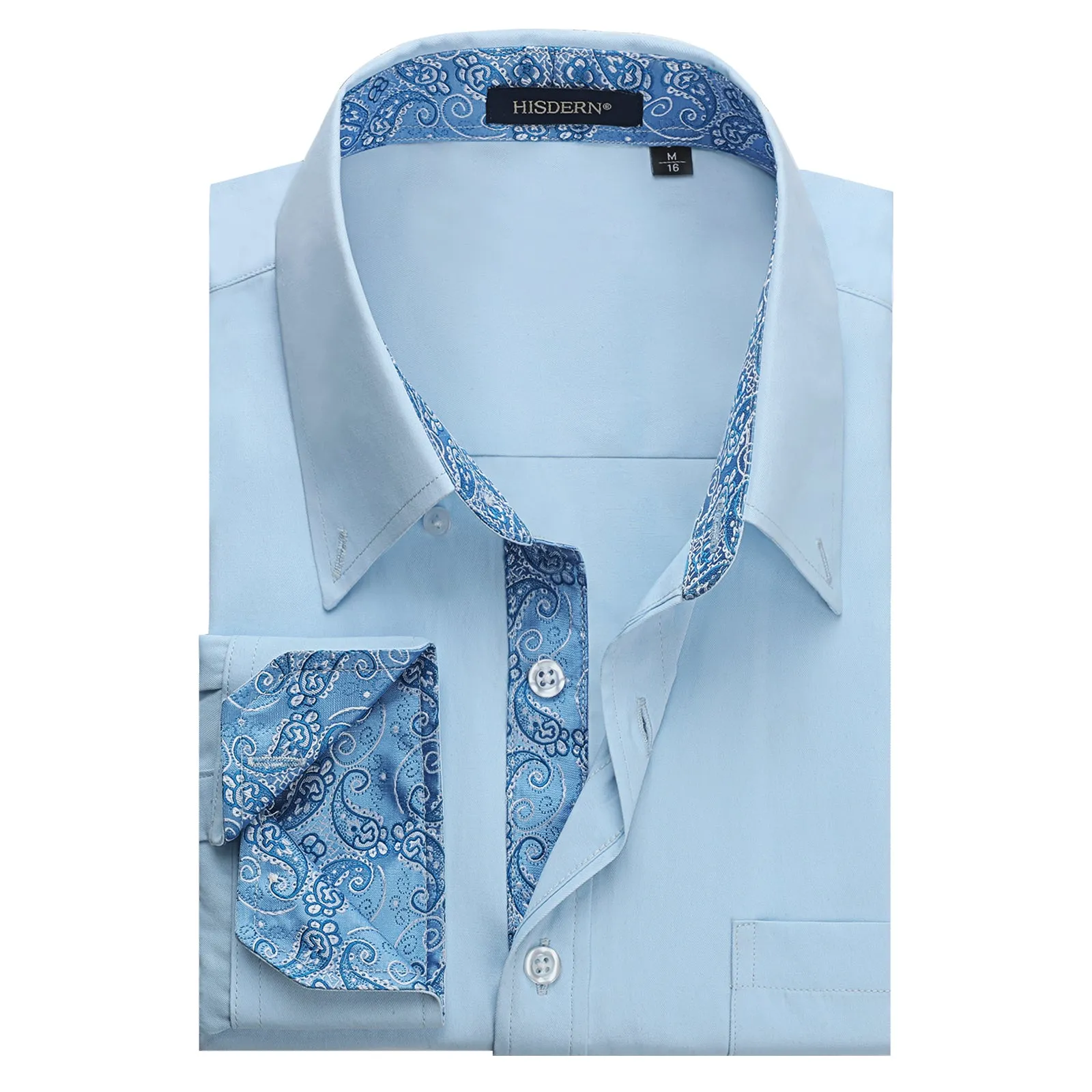 Men's Patchwork Dress Shirt with Pocket - 11-BLUE/PAISLEY