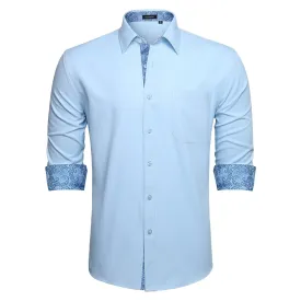 Men's Patchwork Dress Shirt with Pocket - 11-BLUE/PAISLEY