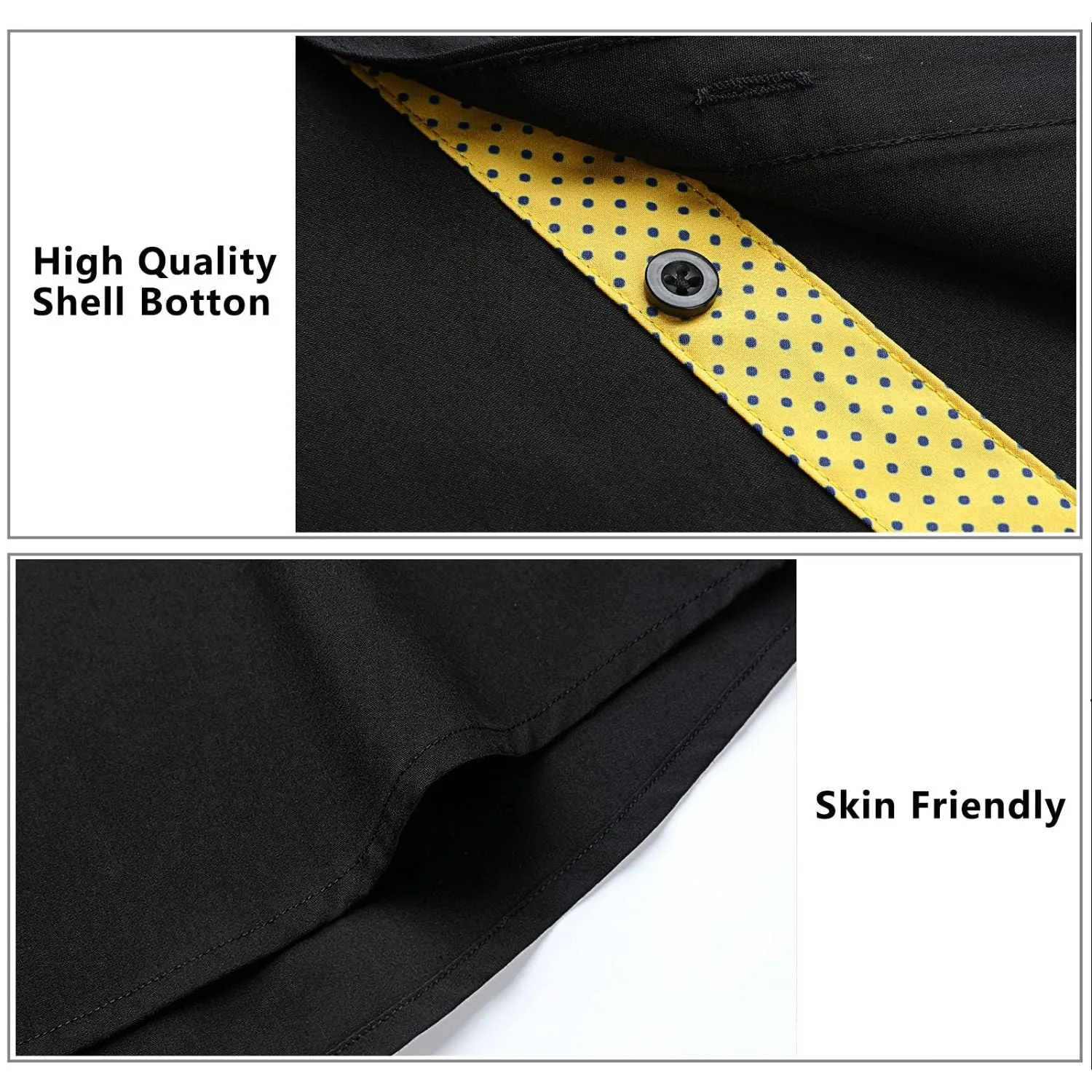 Men's Patchwork Dress Shirt with Pocket - A-BLACK/YELLOW