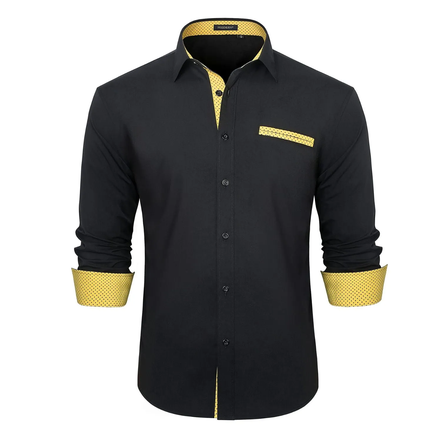 Men's Patchwork Dress Shirt with Pocket - A-BLACK/YELLOW