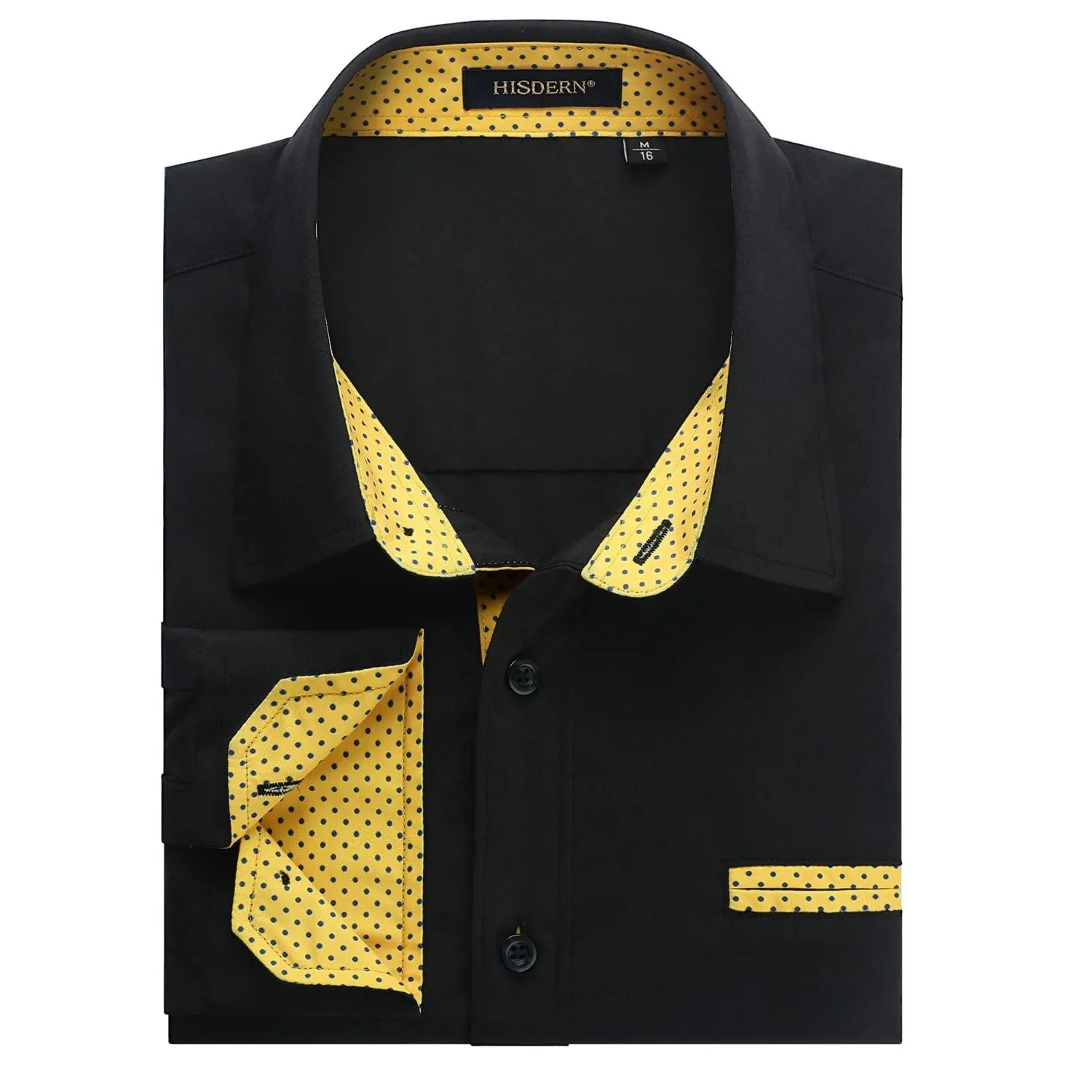 Men's Patchwork Dress Shirt with Pocket - A-BLACK/YELLOW