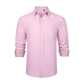 Men's Patchwork Dress Shirt with Pocket - C2-PINK