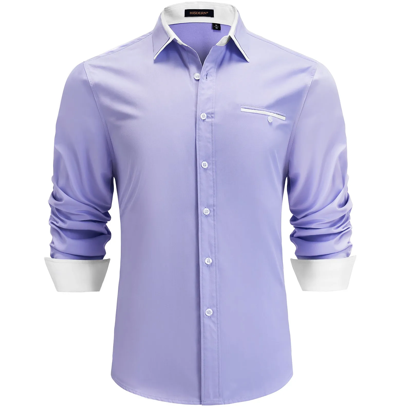 Men's Patchwork Dress Shirt with Pocket - PURPLE/WHITE