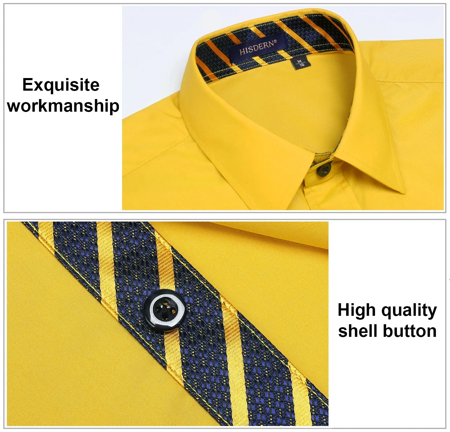 Men's Patchwork Dress Shirt with Pocket - YELOW/STRIPED