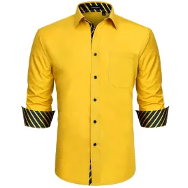 Men's Patchwork Dress Shirt with Pocket - YELOW/STRIPED