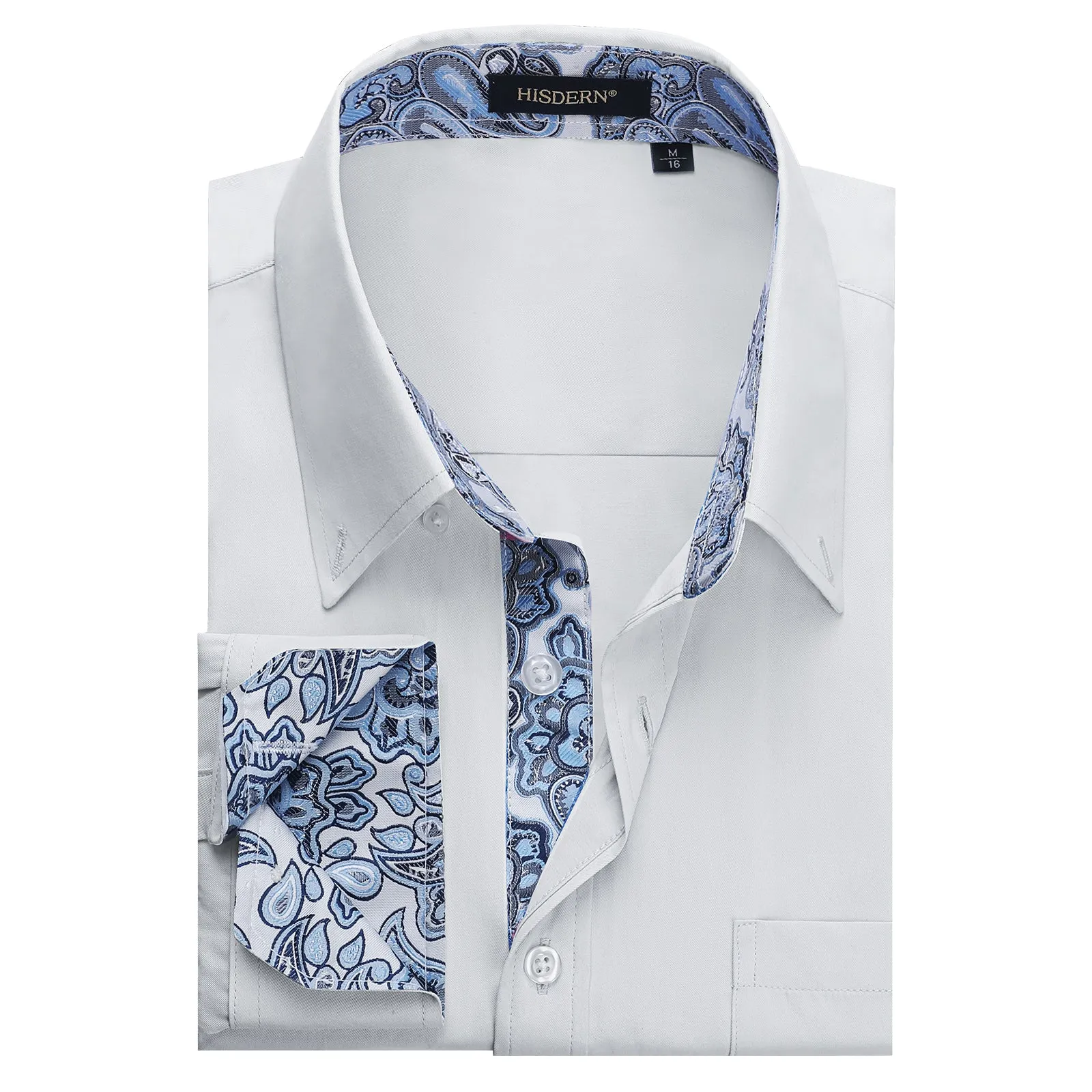 Men's White Dress Shirt with Pocket - WHITE/PAISLEY