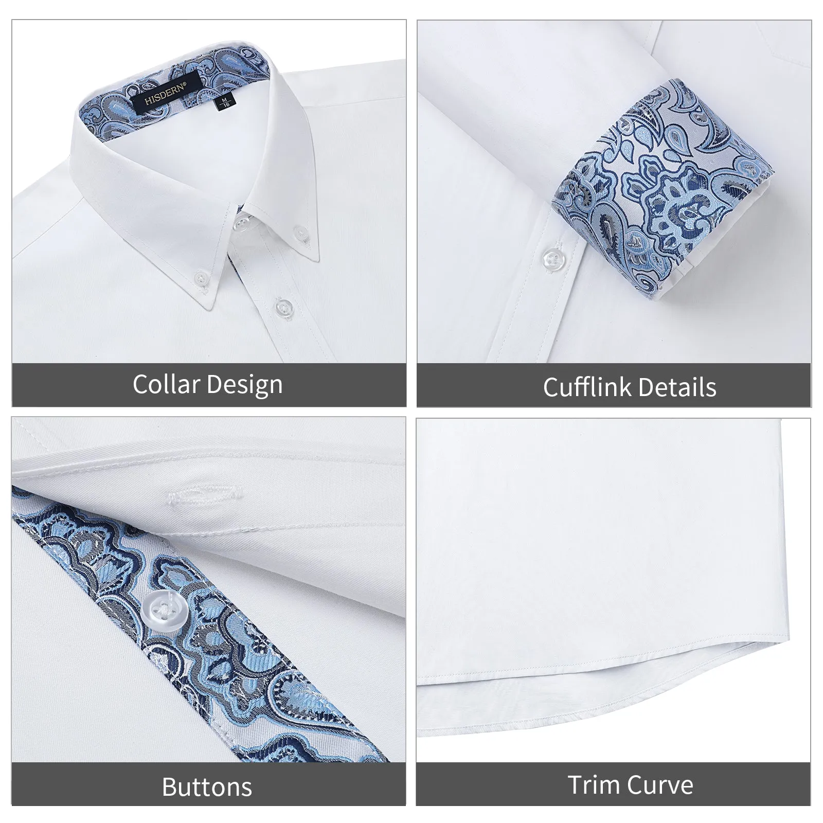 Men's White Dress Shirt with Pocket - WHITE/PAISLEY