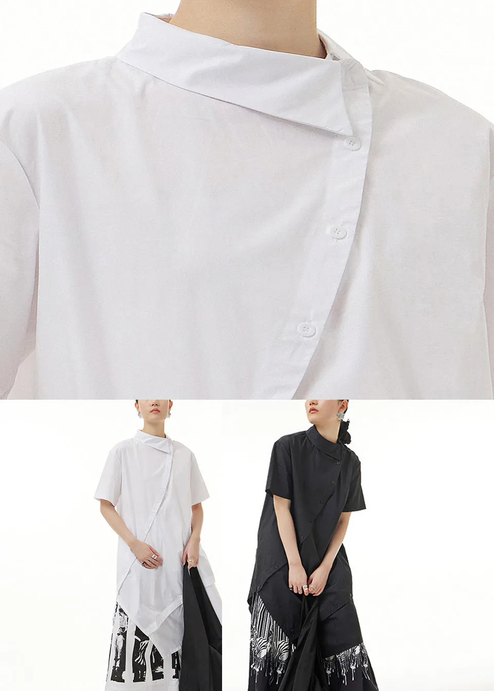 Modern White Peter Pan Collar Patchwork Solid Cotton Long Shirts Summer LY1203