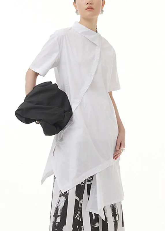 Modern White Peter Pan Collar Patchwork Solid Cotton Long Shirts Summer LY1203