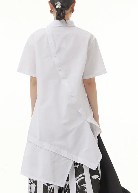 Modern White Peter Pan Collar Patchwork Solid Cotton Long Shirts Summer LY1203