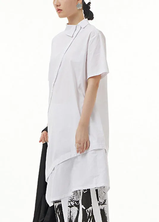 Modern White Peter Pan Collar Patchwork Solid Cotton Long Shirts Summer LY1203