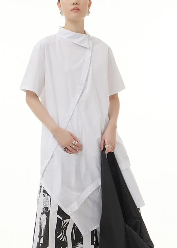 Modern White Peter Pan Collar Patchwork Solid Cotton Long Shirts Summer LY1203