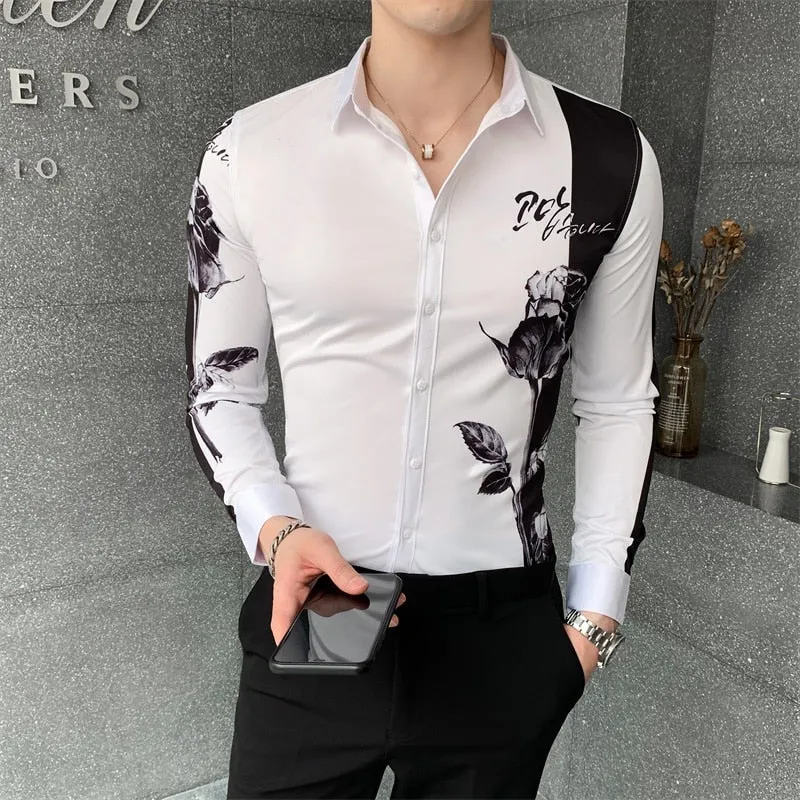 Nsqured Digital Print Patchwork Men's Long Sleeve Shirt