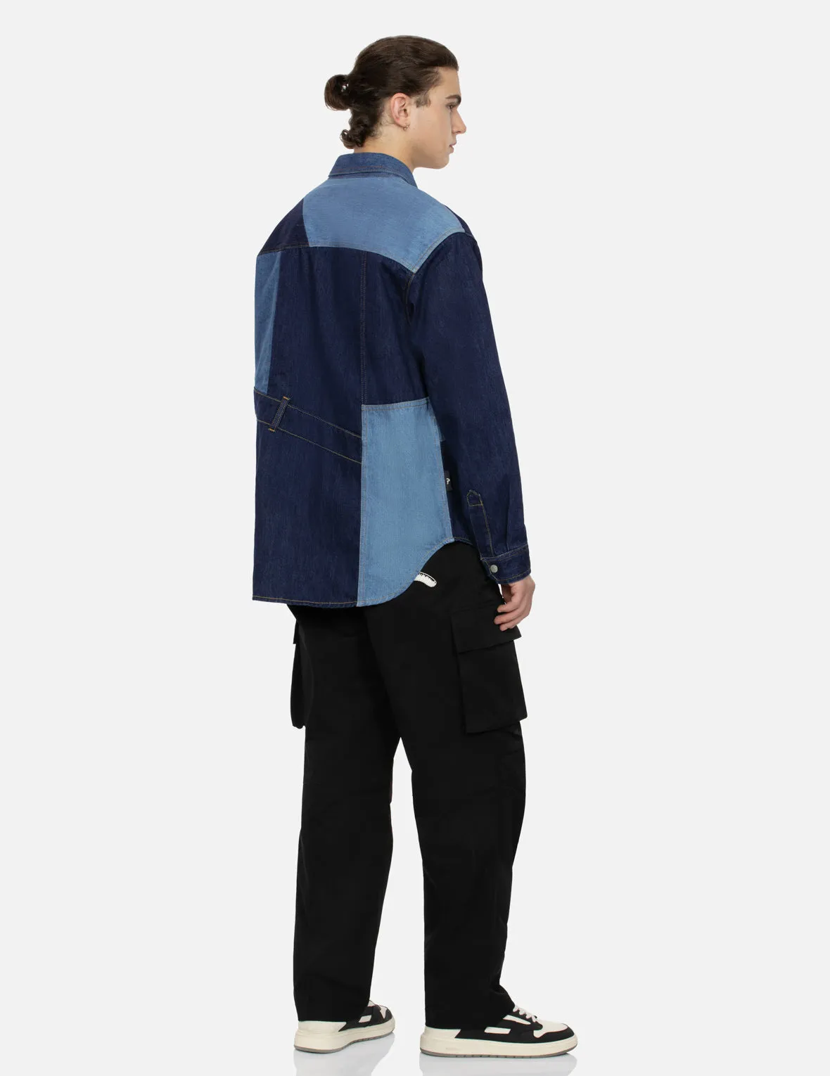 Patchwork with Seagull Embroidery Relax Fit Denim Shirt