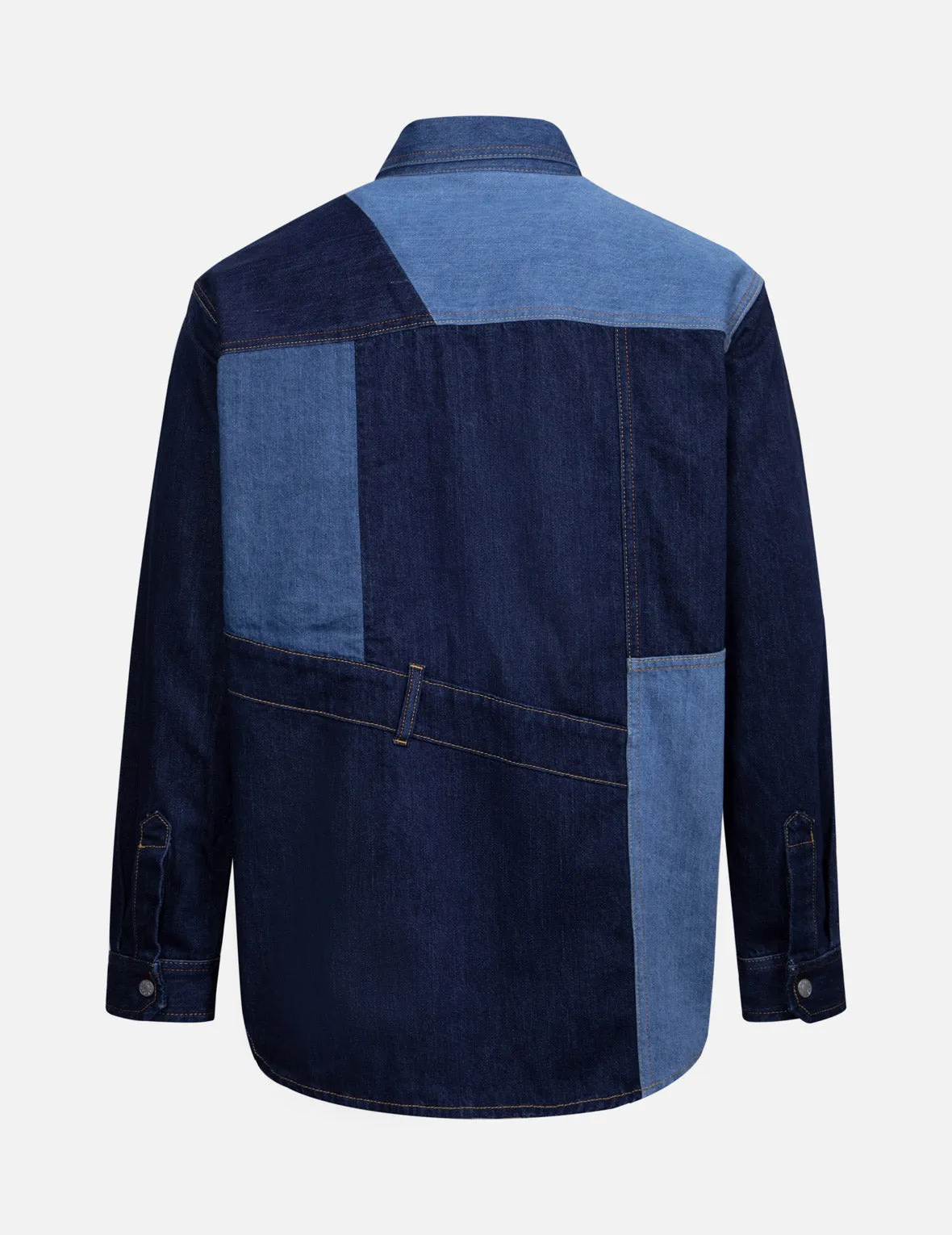 Patchwork with Seagull Embroidery Relax Fit Denim Shirt