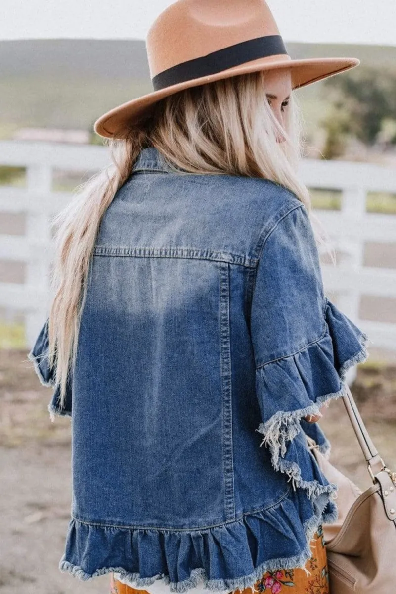 Peacock Ruffled Fringe Denim Jacket