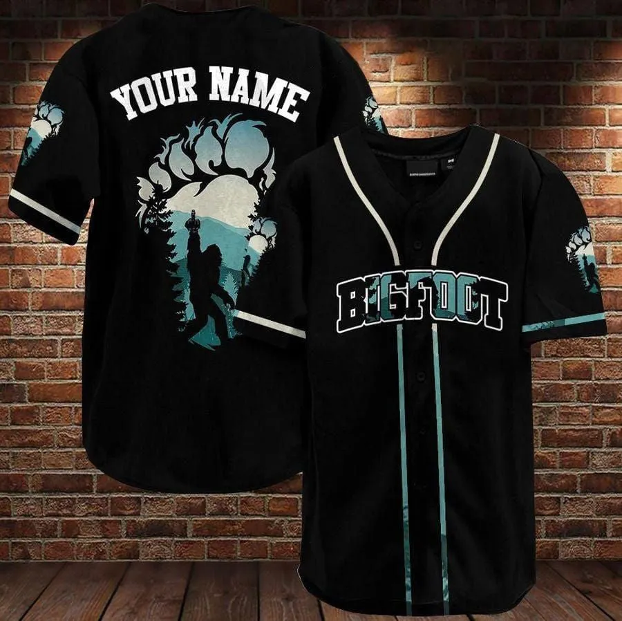 Personalized Bigfoot Forest Baseball Jersey Shirt, Bigfoot Clothing 3D Shirt