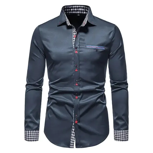 Plaid Patchwork Formal Shirts for Men