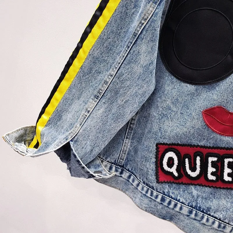 Queen Patchwork Embroidered Denim Jacket