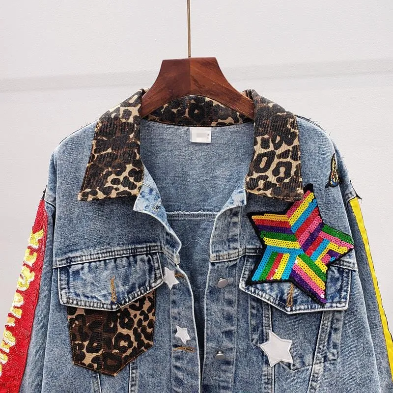 Queen Patchwork Embroidered Denim Jacket