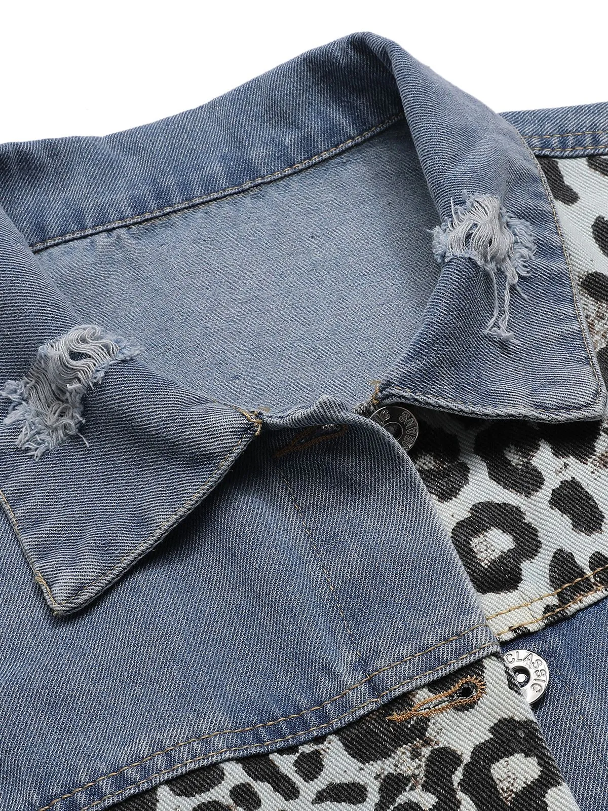 Retro 1980s Leopard Patchwork Denim Jacket