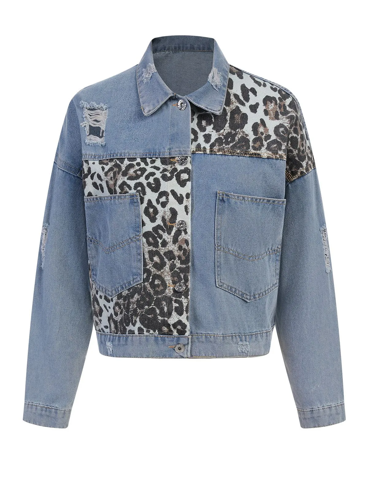 Retro 1980s Leopard Patchwork Denim Jacket