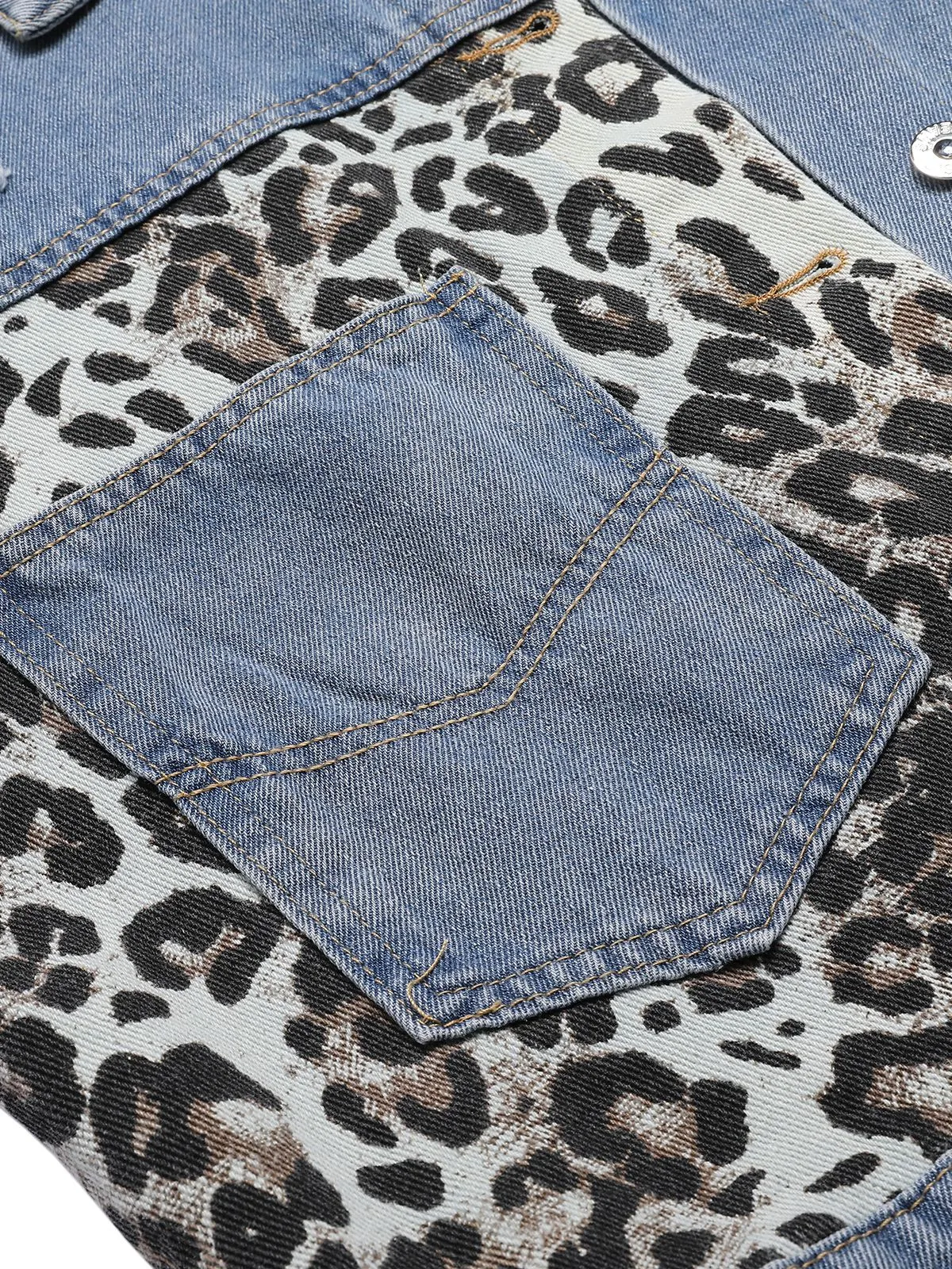 Retro 1980s Leopard Patchwork Denim Jacket