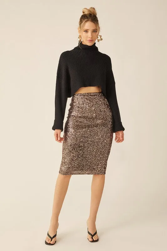 Rose Gold Classic Sequin Midi Skirt