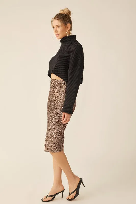 Rose Gold Classic Sequin Midi Skirt