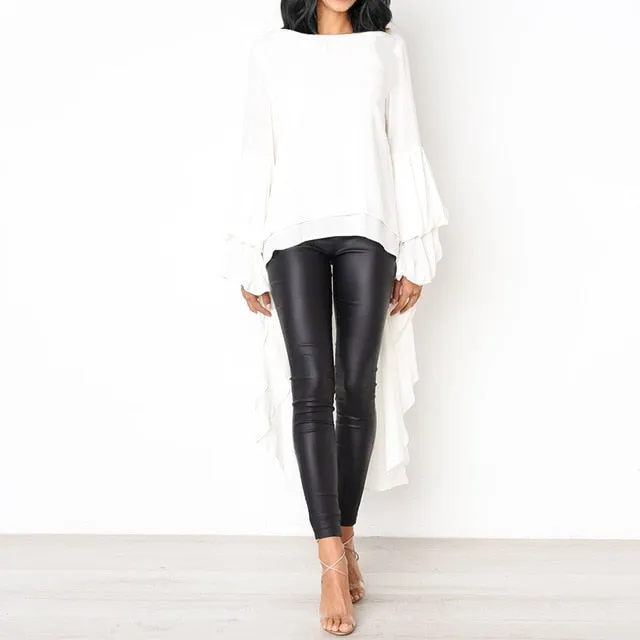 Sexy For Me - Lantern Sleeve Asymmetrical Blouse