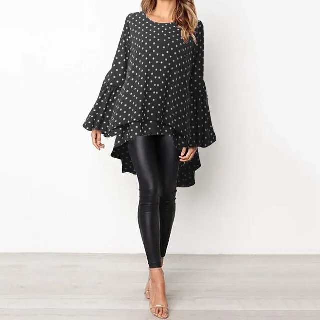 Sexy For Me - Lantern Sleeve Asymmetrical Blouse