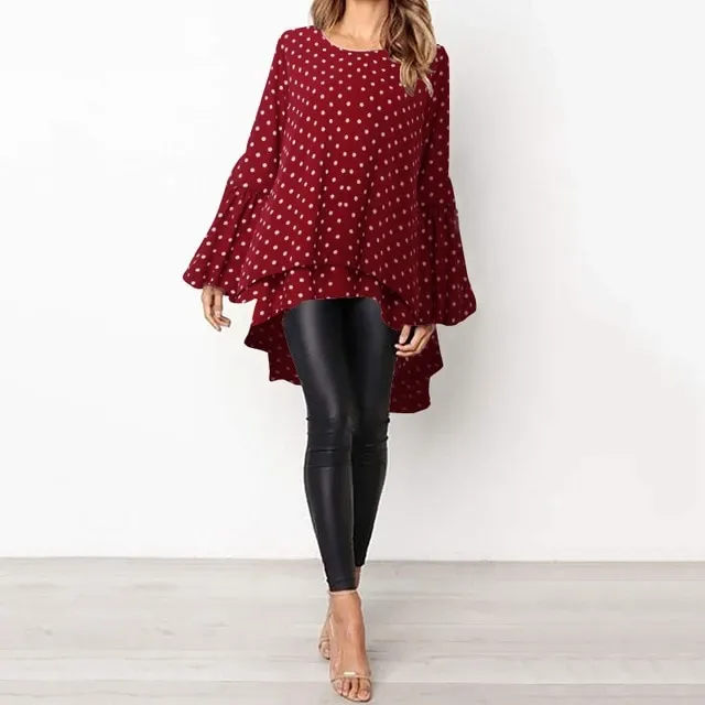 Sexy For Me - Lantern Sleeve Asymmetrical Blouse