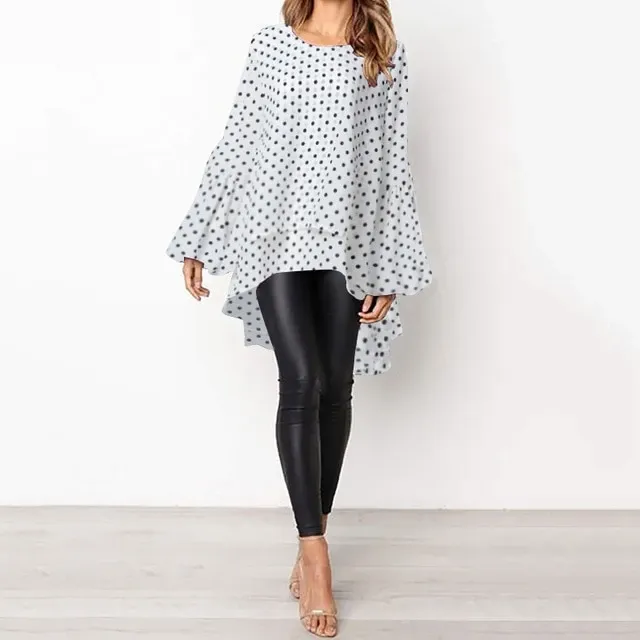 Sexy For Me - Lantern Sleeve Asymmetrical Blouse