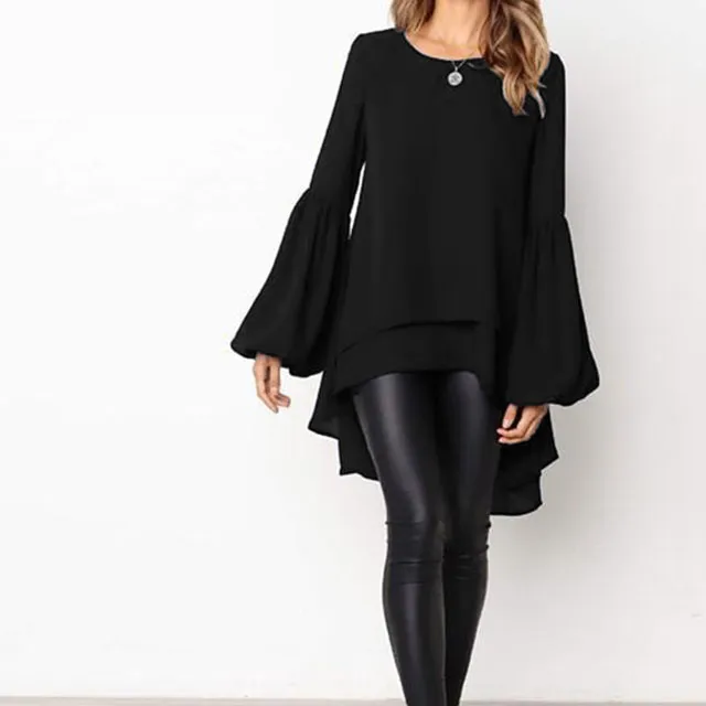 Sexy For Me - Lantern Sleeve Asymmetrical Blouse