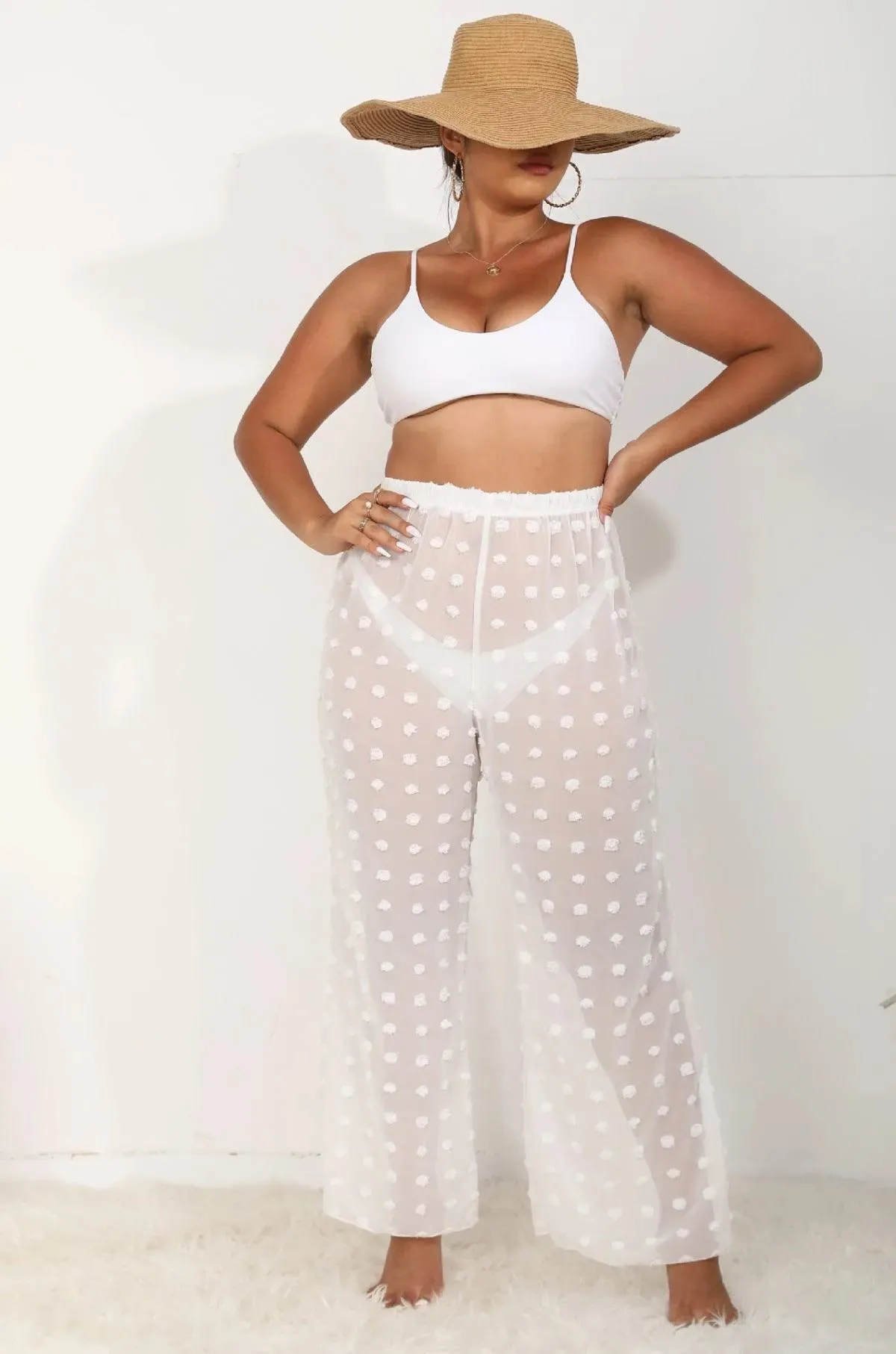 Sheer Polka Dot Wide Pants