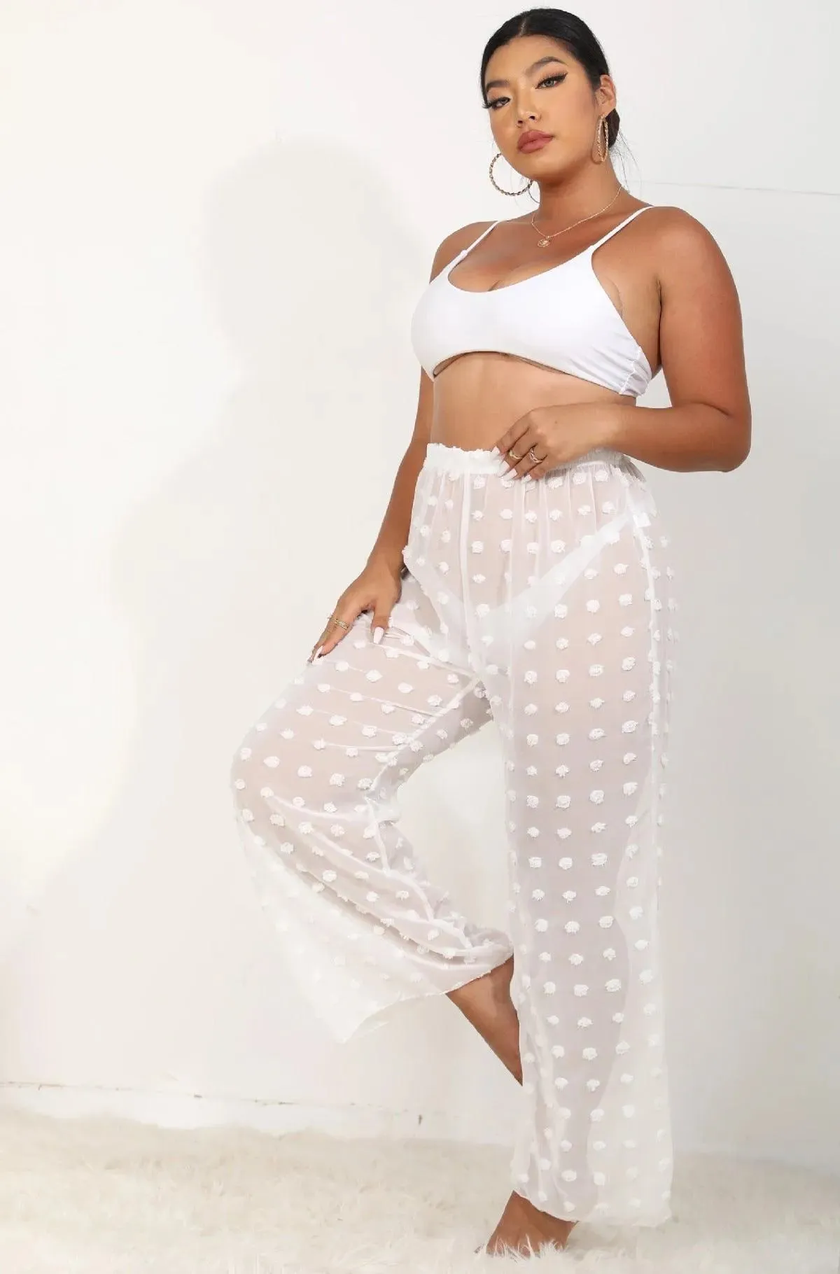 Sheer Polka Dot Wide Pants