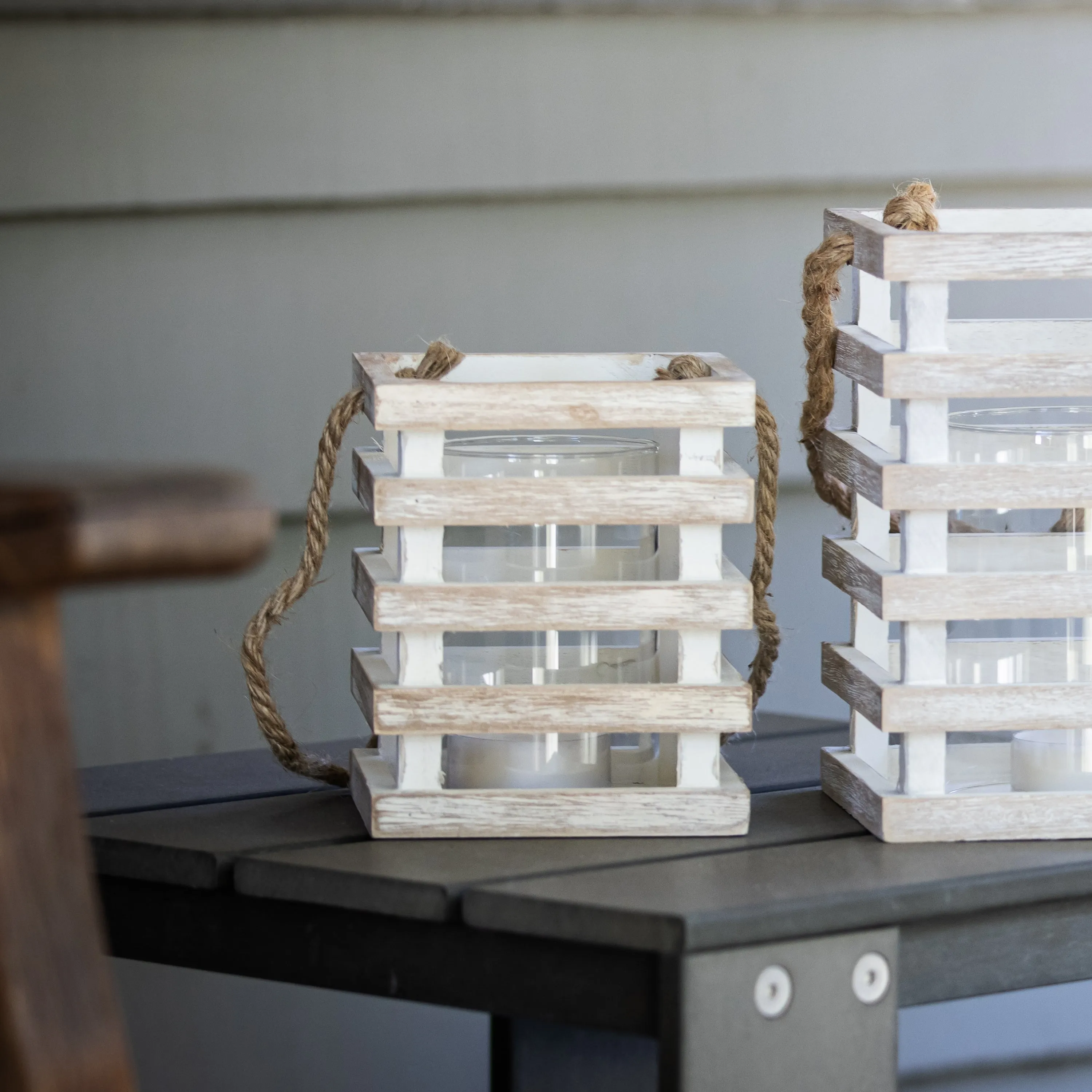 Small Weathered White Beach House Lantern