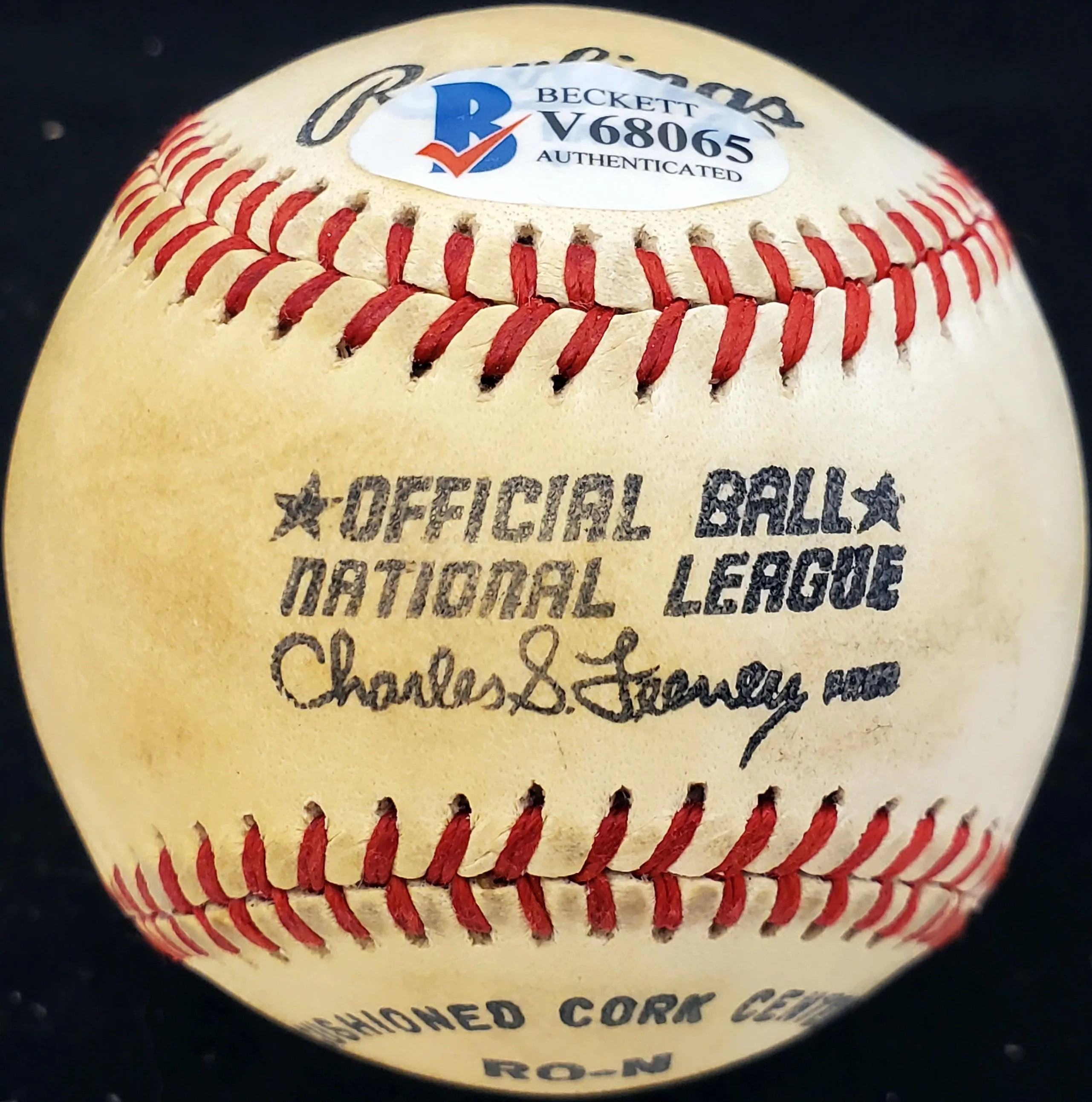 Stan Lopata Autographed Official Feeney National Baseball Philadelphia Phillies, Milwaukee Braves Beckett BAS #V68065