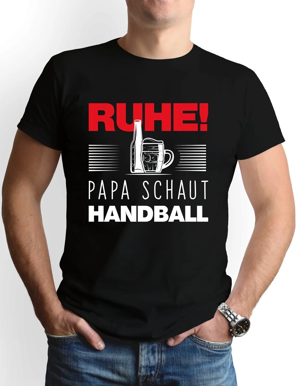 T-Shirt Herren - Ruhe! Papa schaut Handball