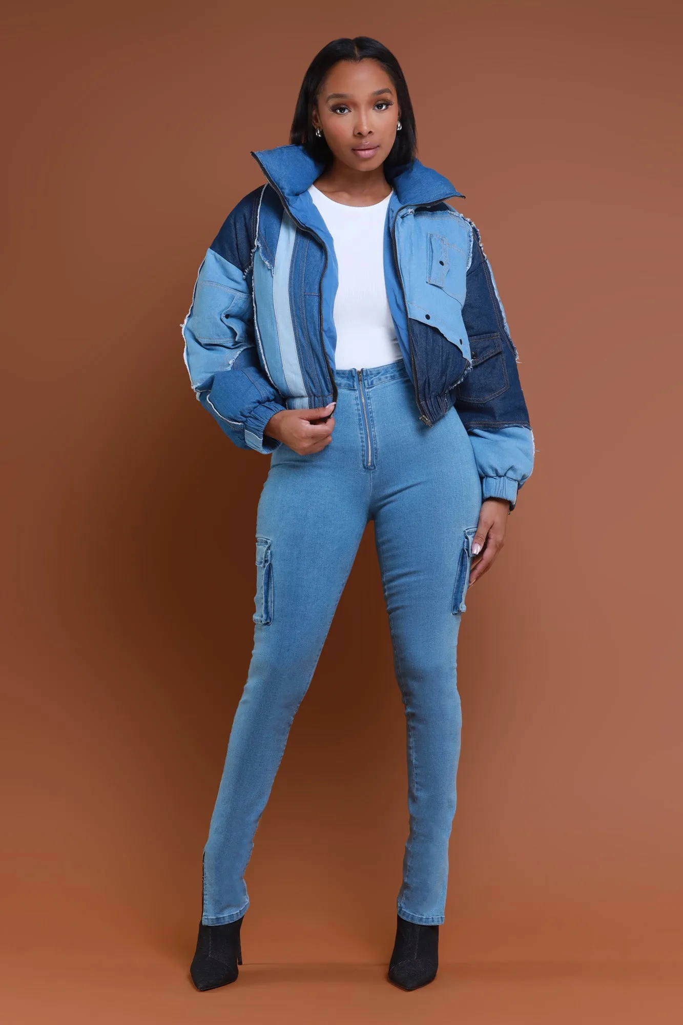 Try Me On Patchwork Denim Jacket - Blue