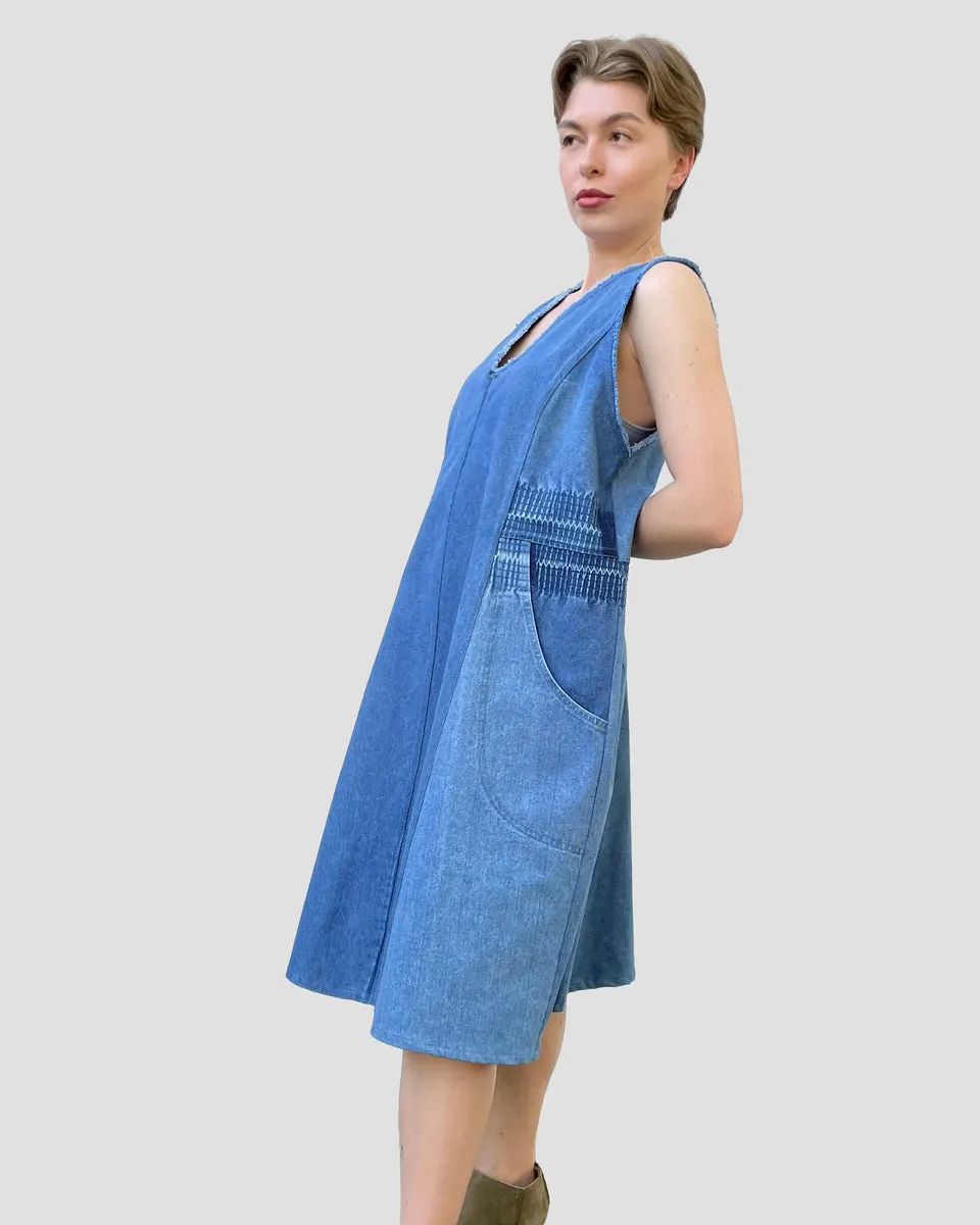 Upcycled Denim V-Neck Dress