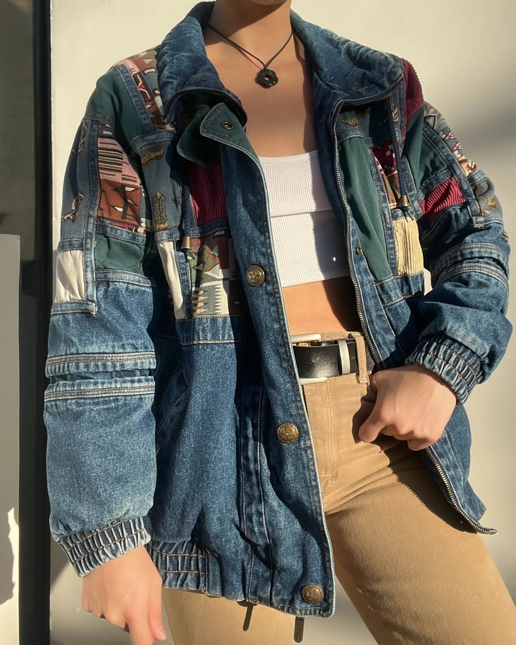 Vintage Patchwork Denim Jacket (S)