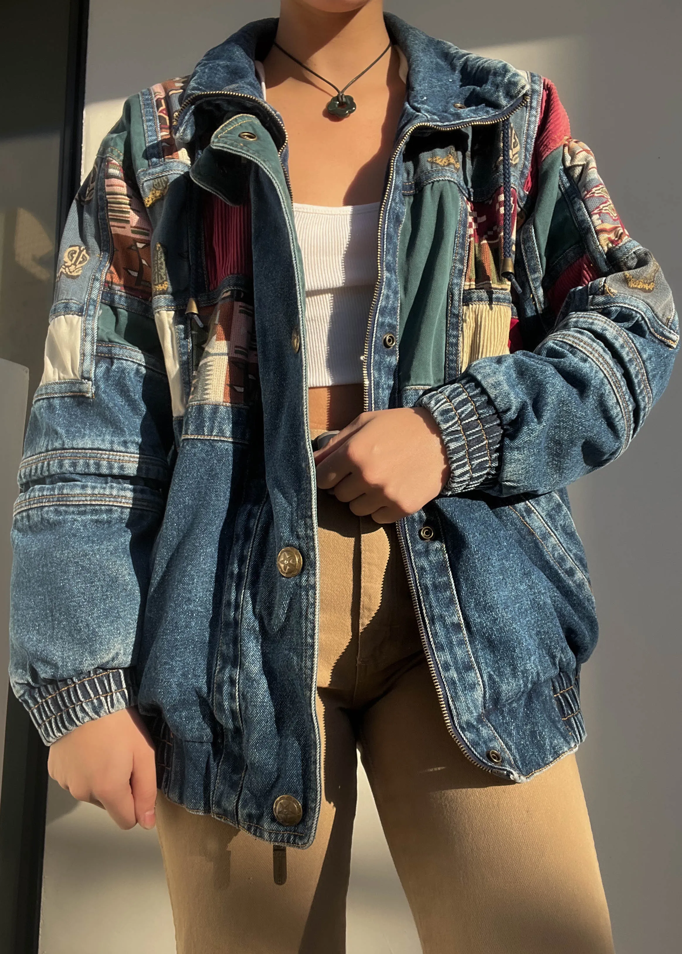 Vintage Patchwork Denim Jacket (S)