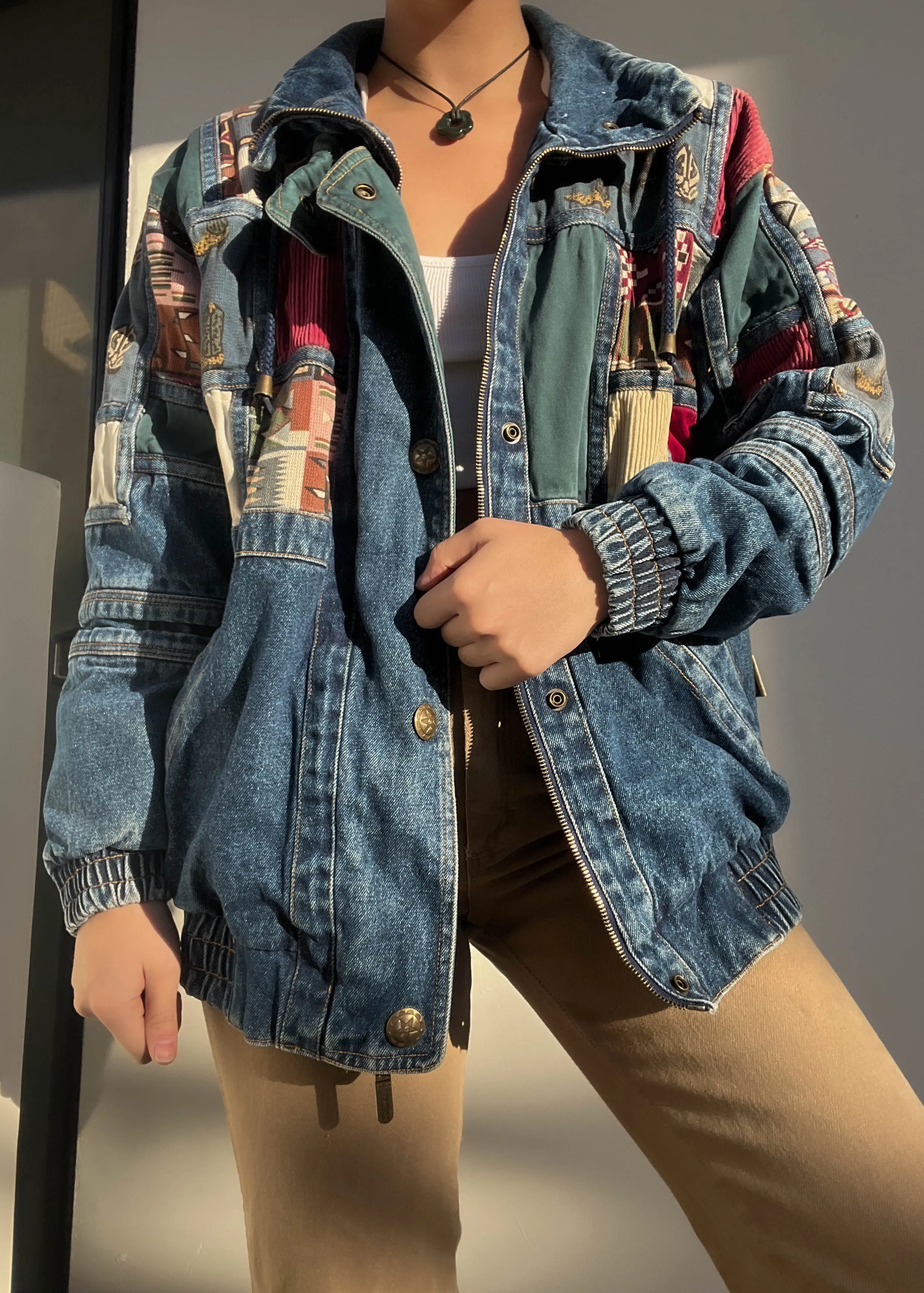 Vintage Patchwork Denim Jacket (S)