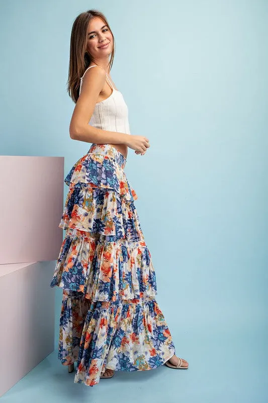 Violet Floral Tiered Maxi Skirt