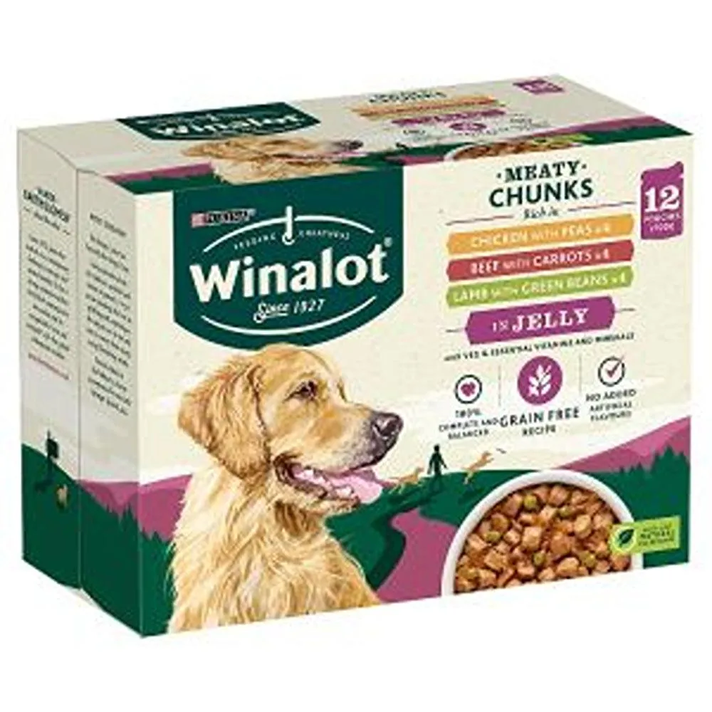 Winalot Wet Dog Food Pouches Meaty Chunks In Jelly | Pack of 12