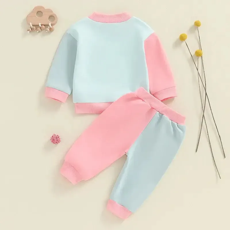 Winter Toddler Girls Contrast Color Long Sleeve Sweatshirt-Pants